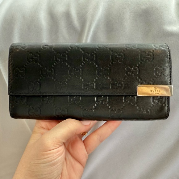 100% Authentic Gucci Guccissima Wallet On Chain- WOC- Black Leather Wallet - Picture 1 of 12